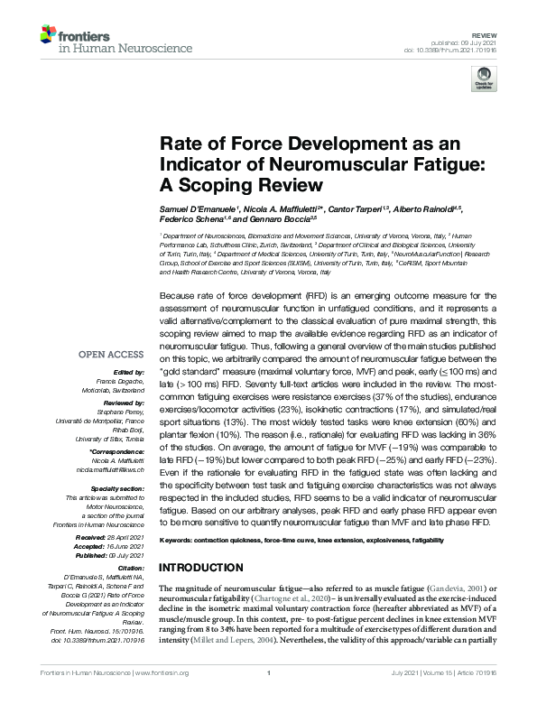 (PDF) Rate of Force Development as an Indicator of Neuromuscular ...