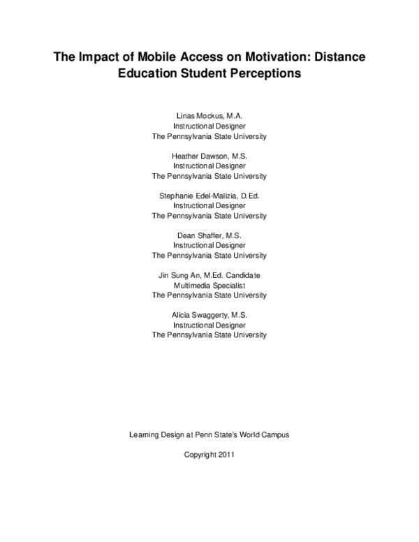 (PDF) The Impact of Mobile Access on Motivation: Distance Education ...