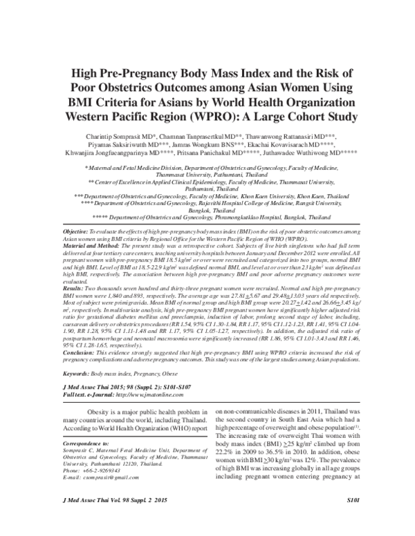 (PDF) High pre-pregnancy body mass index and the risk of poor ...