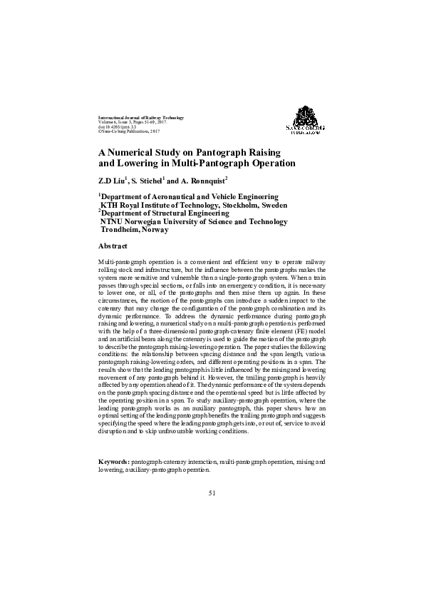 (PDF) A Numerical Study on Pantograph Raising and Lowering in Multi ...
