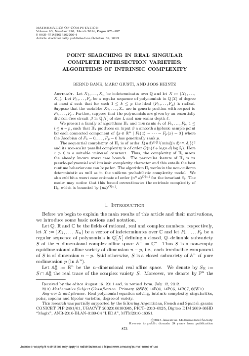 (PDF) Point searching in real singularcomplete intersection varieties ...