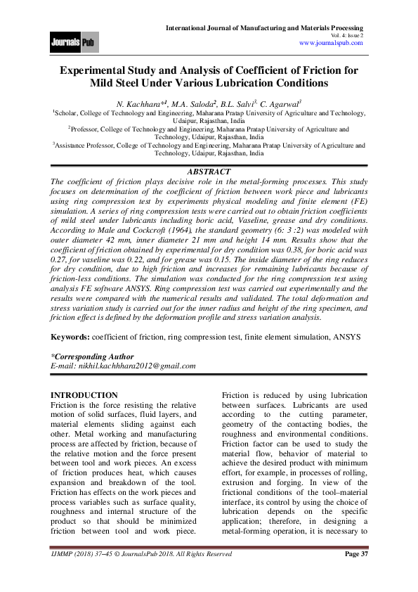 (PDF) Experimental Study and Analysis of Coefficient of Friction for ...
