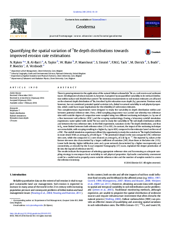 (PDF) Quantifying the spatial variation of 7 Be depth distributions ...