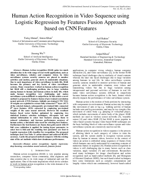 (PDF) Human Action Recognition in Video Sequence using Logistic ...