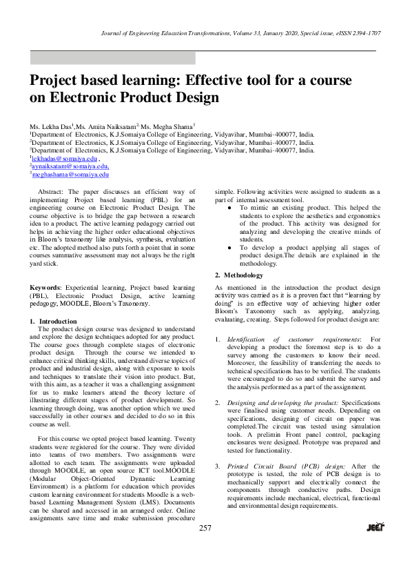 (PDF) Project Based Learning: Effective Tool for a Course on Electronic ...