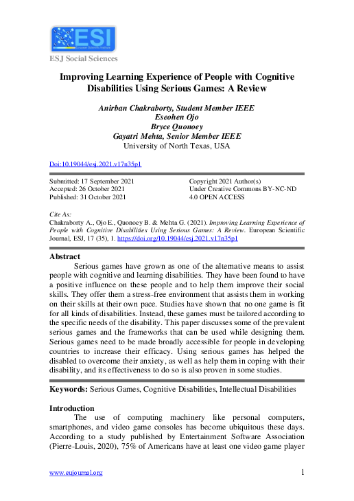 (PDF) Improving Learning Experience of People with Cognitive ...