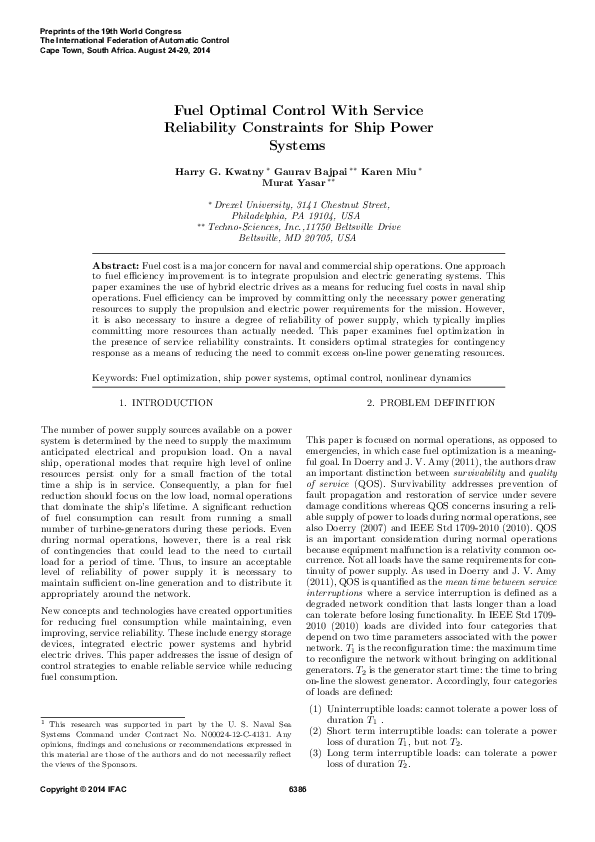 (PDF) Fuel Optimal Control with Service Reliability Constraints for ...