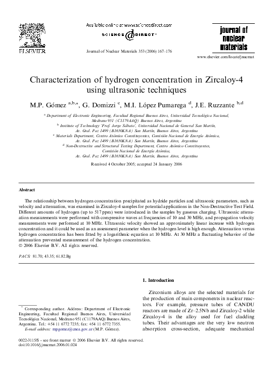 (PDF) Characterization of hydrogen concentration in Zircaloy-4 using ...