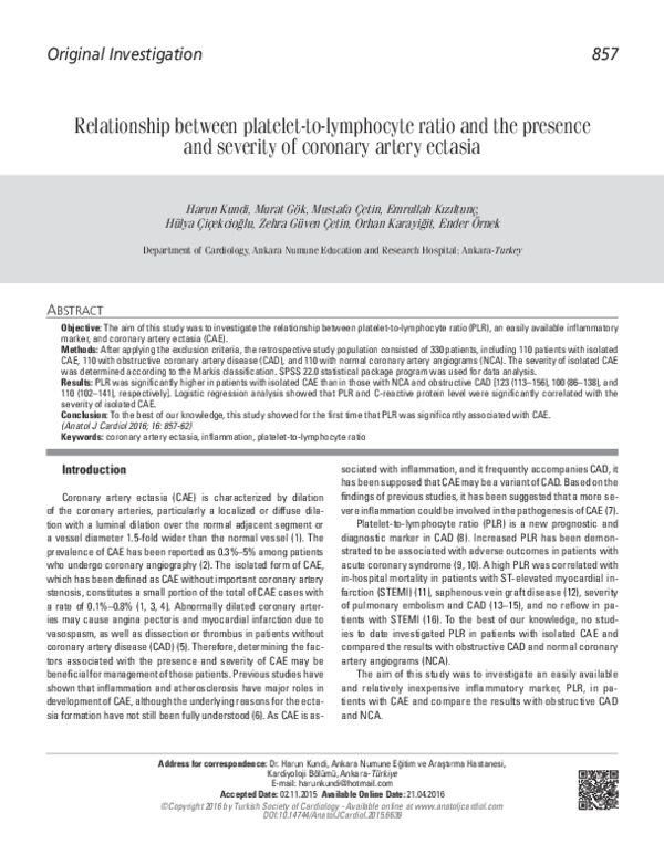 (PDF) Relationship between platelet-to-lymphocyte ratio and the ...