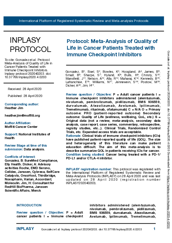 (PDF) Protocol: Meta-Analysis of Quality of Life in Cancer Patients ...