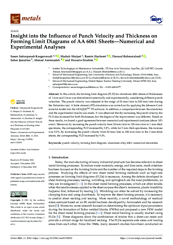 (PDF) Insight into the Influence of Punch Velocity and Thickness on ...