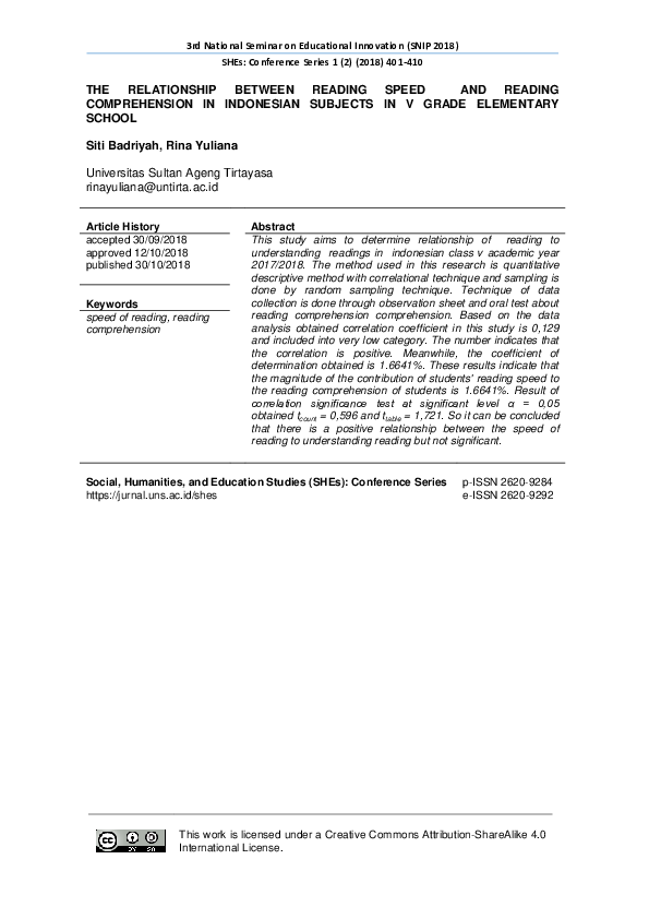 (PDF) The Relationship Between Reading Speed and Reading Comprehension ...