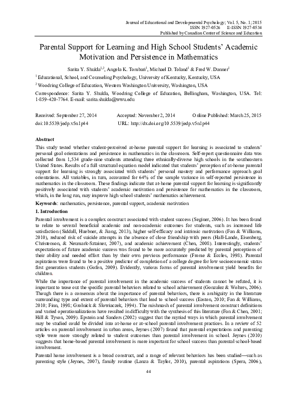 (PDF) Parental Support for Learning and High School Students’ Academic ...