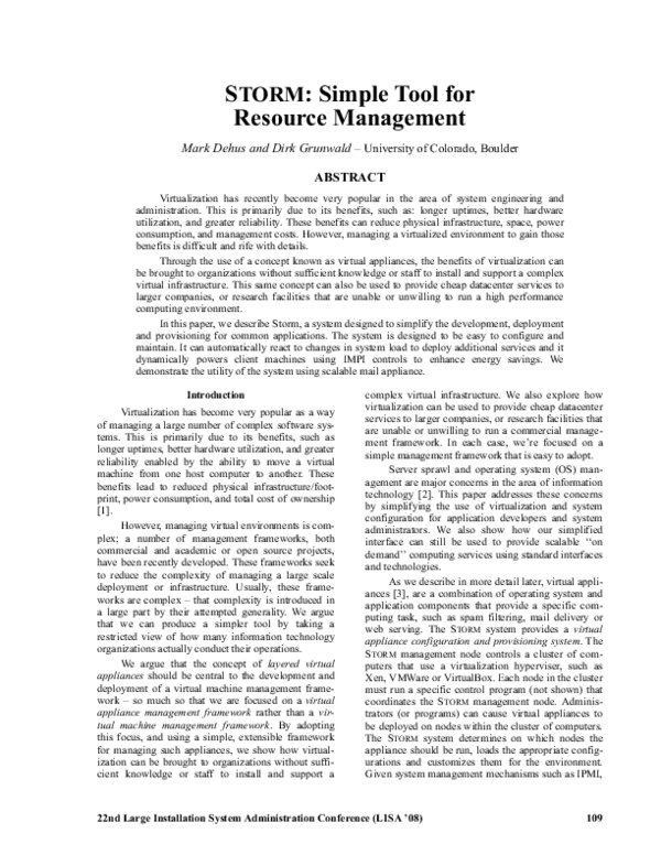(PDF) STORM: simple tool for resource management