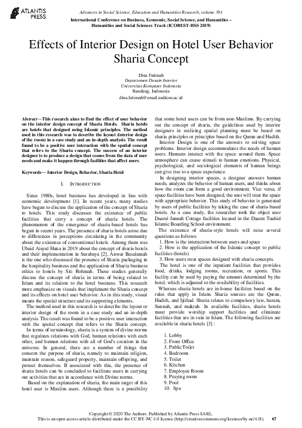 (PDF) Effects of Interior Design on Hotel User Behavior Sharia Concept