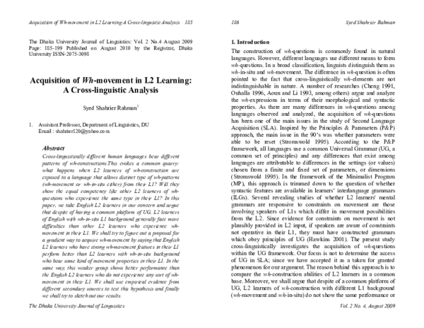(PDF) Acquisition of Wh-movement in L2 Learning: A Cross-linguistic ...