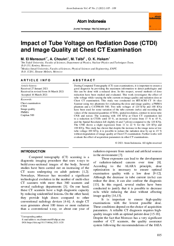 (PDF) Impact of Tube Voltage on Radiation Dose (CTDI) and Image Quality at Chest CT Examination