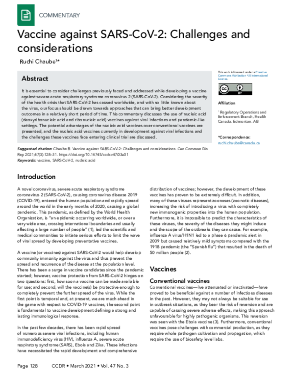 (PDF) Vaccine against SARS-CoV-2: Challenges and considerations