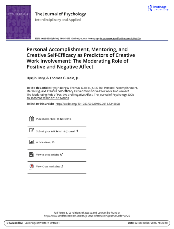 (PDF) Personal Accomplishment, Mentoring, and Creative Self-Efficacy as ...