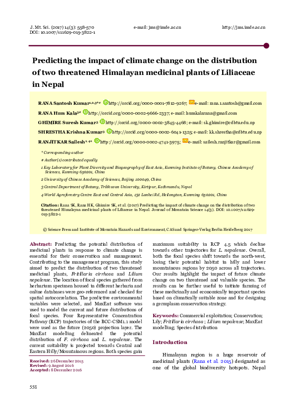 (PDF) Predicting the impact of climate change on the distribution of ...