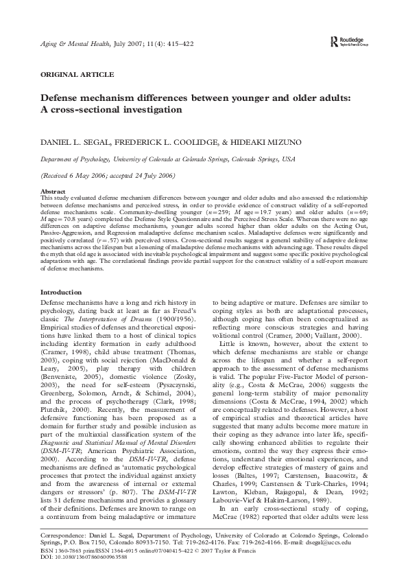(PDF) Defense mechanism differences between younger and older adults: A ...
