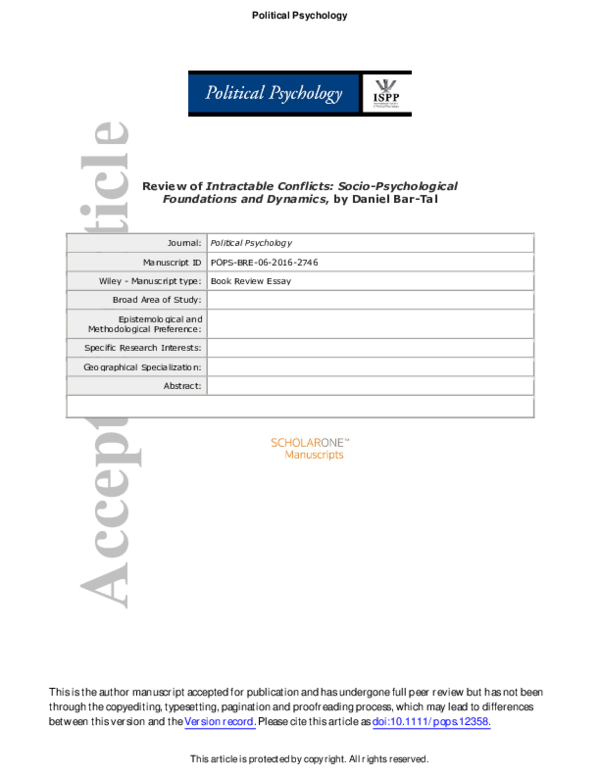 (PDF) Intractable Conflicts: Socio-Psychological Foundations and ...