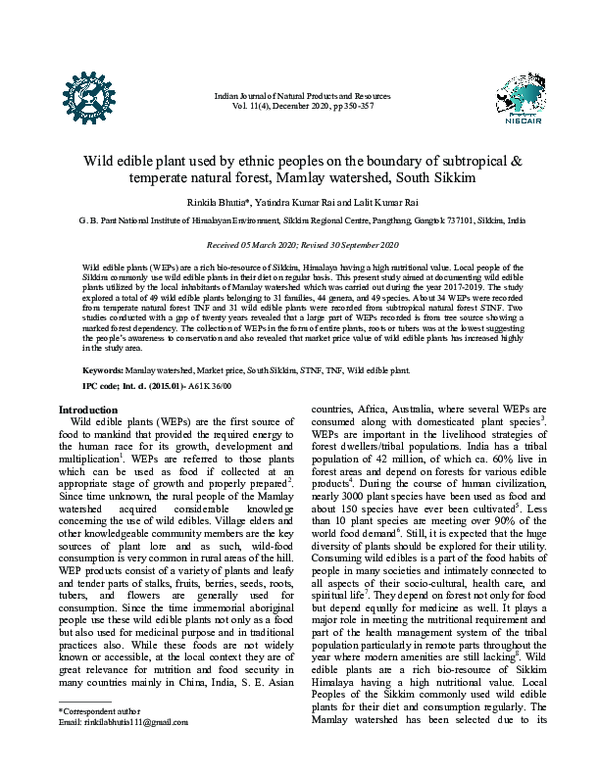(PDF) Wild edible plant used by ethnic peoples on the boundary of ...