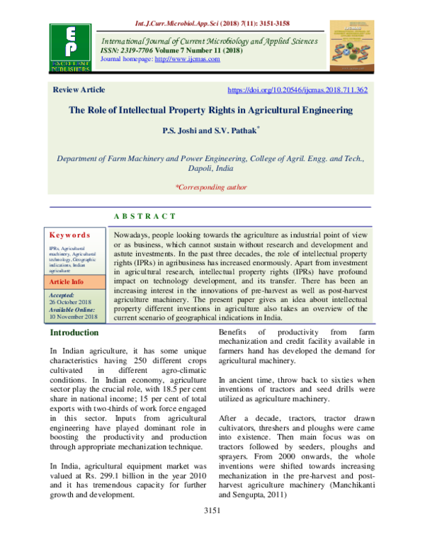 (PDF) The Role of Intellectual Property Rights in Agricultural Engineering