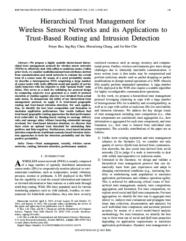 (PDF) Hierarchical Trust Management for Wireless Sensor Networks and ...