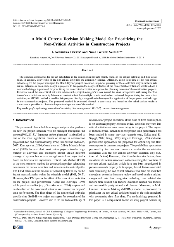 (PDF) A Multi Criteria Decision Making Model for Prioritizing the Non ...