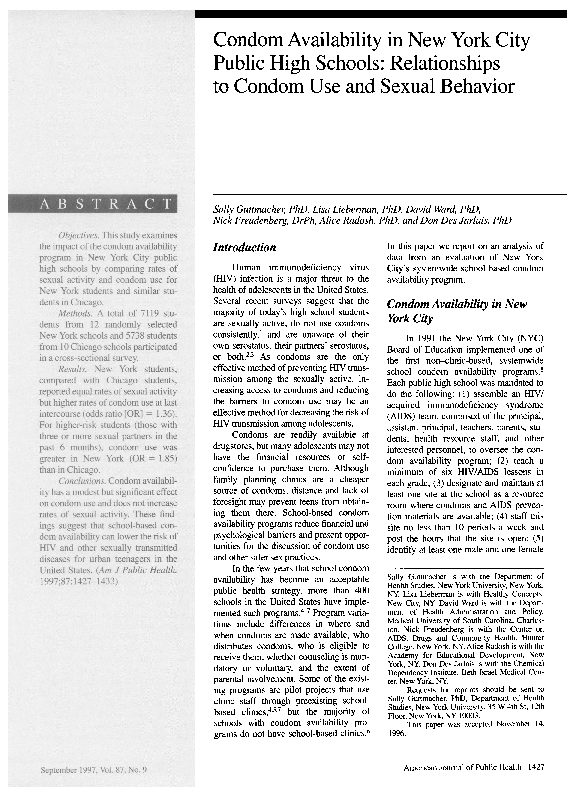 (PDF) Condom availability in New York City public high schools ...