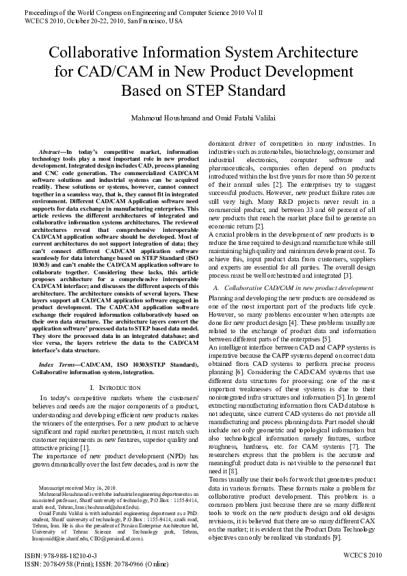 (PDF) Collaborative Information System Architecture for CAD/CAM in New ...