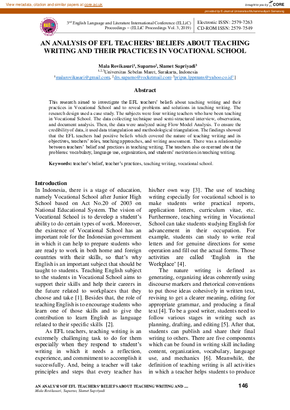(PDF) An Analysis of Efl Teachers’ Beliefs About Teaching Writing and ...