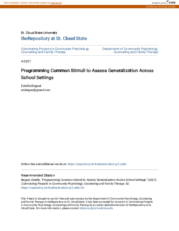 (PDF) Programming Common Stimuli to Assess Generalization Across School ...