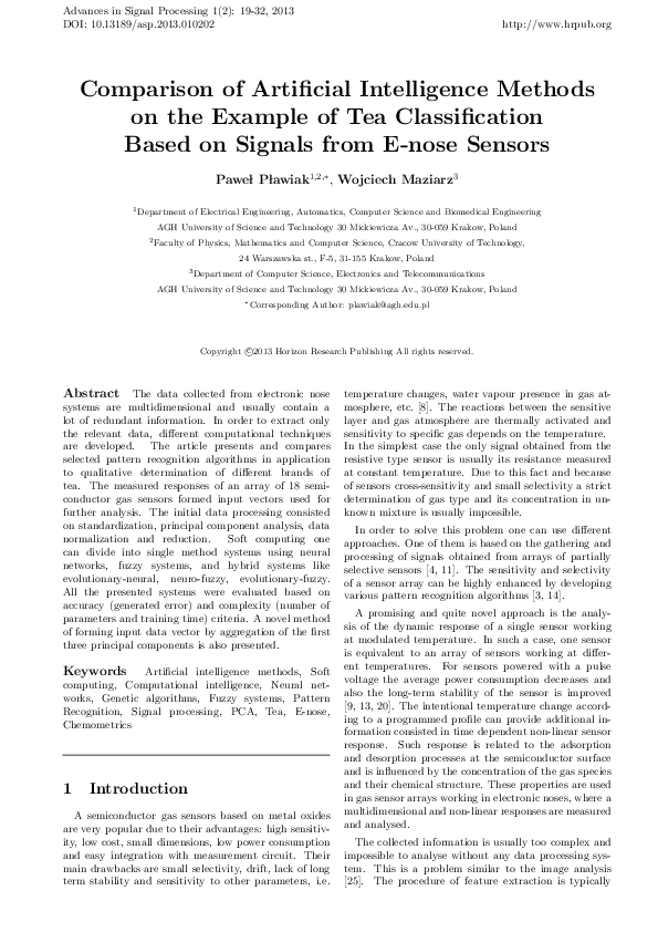 (PDF) Comparison of Articial Intelligence Methods on the Example of Tea ...