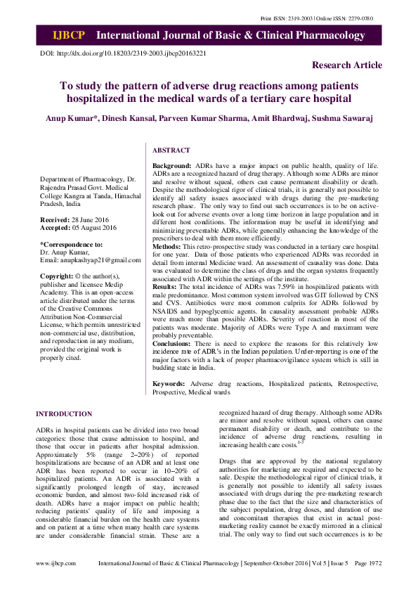 (PDF) To study the pattern of adverse drug reactions among patients ...