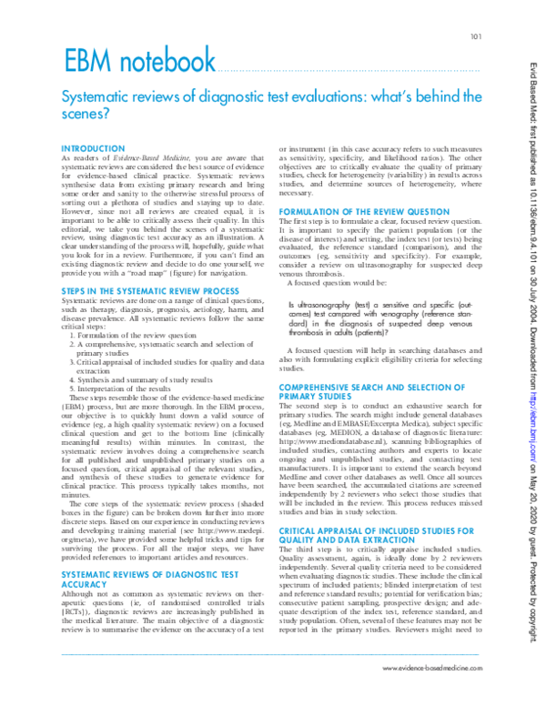 (PDF) Systematic reviews of diagnostic test evaluations: what's behind ...