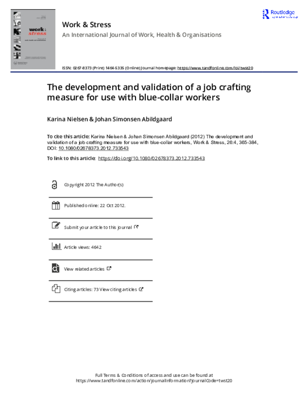 (PDF) The development and validation of a job crafting measure for use ...