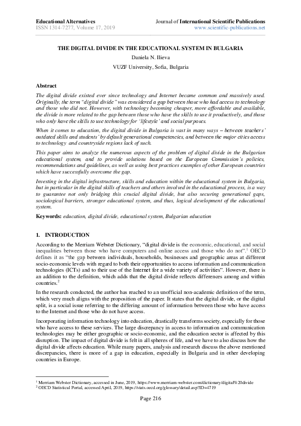 (PDF) The Digital Divide in the Educational System in Bulgaria