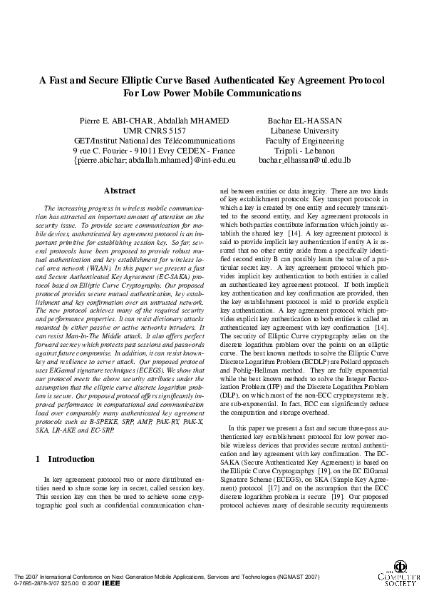 (PDF) A Fast and Secure Elliptic Curve Based Authenticated Key ...
