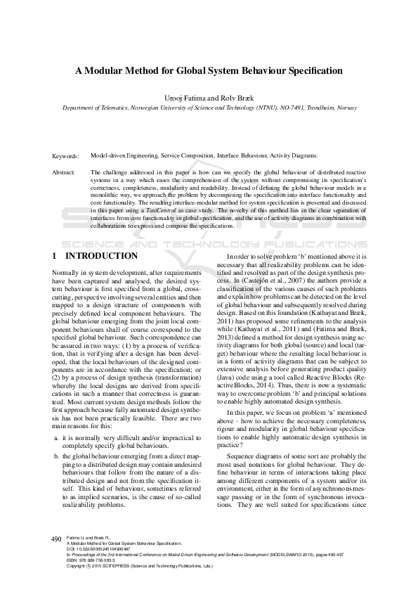 (PDF) A Modular Method for Global System Behaviour Specification