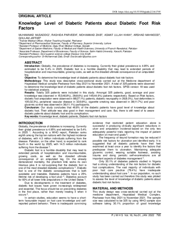 (PDF) Knowledge Level of Diabetic Patients about Diabetic Foot Risk Factors