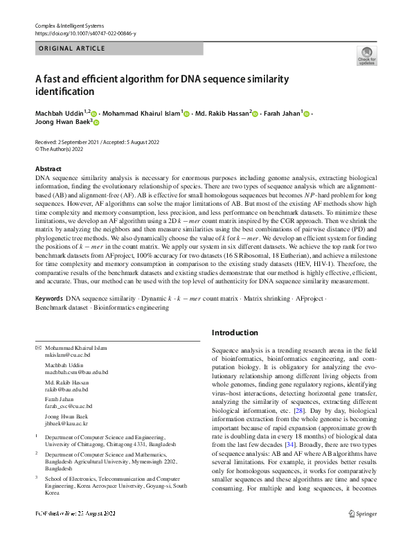 (PDF) A fast and efficient algorithm for DNA sequence similarity ...