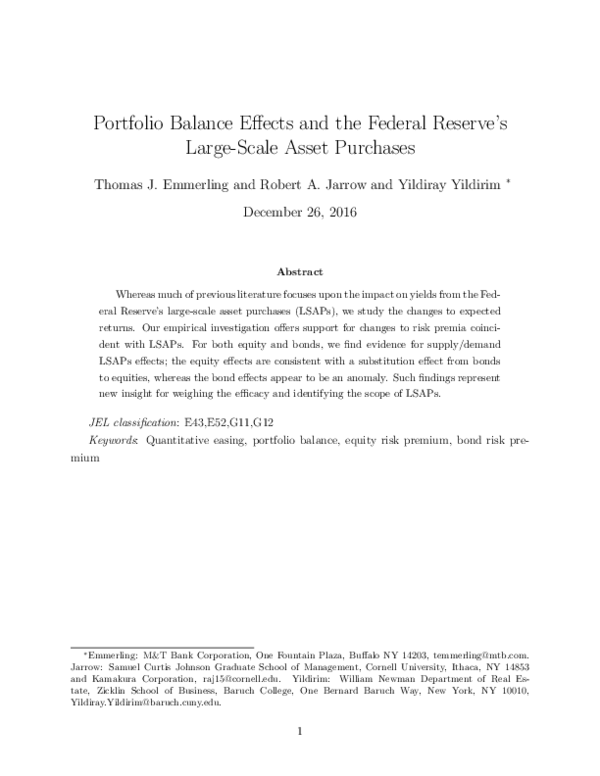 (PDF) Portfolio balance effects and the Federal Reserve’s large-scale ...
