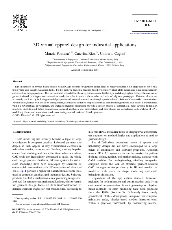 (PDF) 3D virtual apparel design for industrial applications