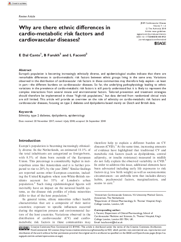 (PDF) Why are there ethnic differences in cardio-metabolic risk factors ...