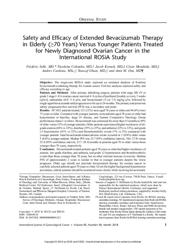 (PDF) Safety and Efficacy of Extended Bevacizumab Therapy in Elderly (≥ ...