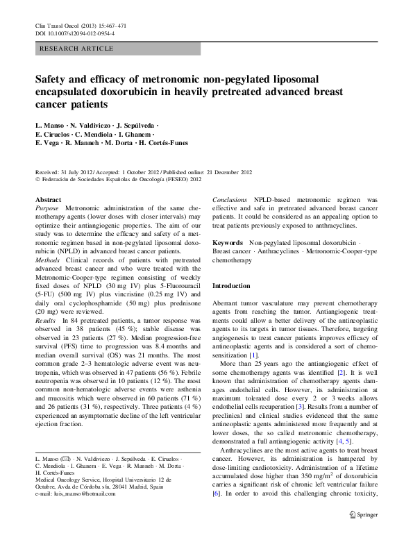 (PDF) Safety and efficacy of metronomic non-pegylated liposomal ...