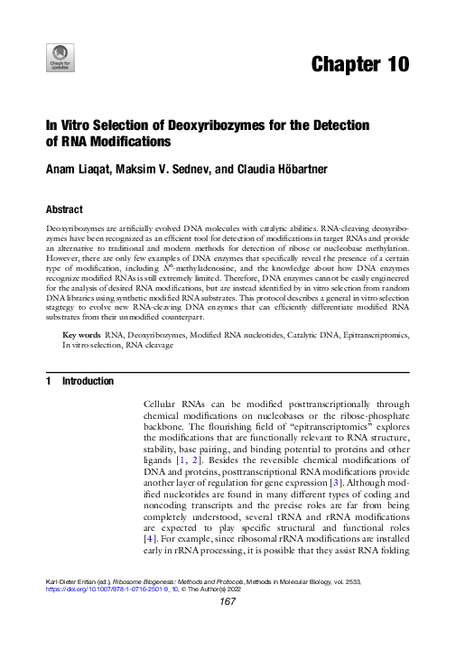 (PDF) In Vitro Selection of Deoxyribozymes for the Detection of RNA ...