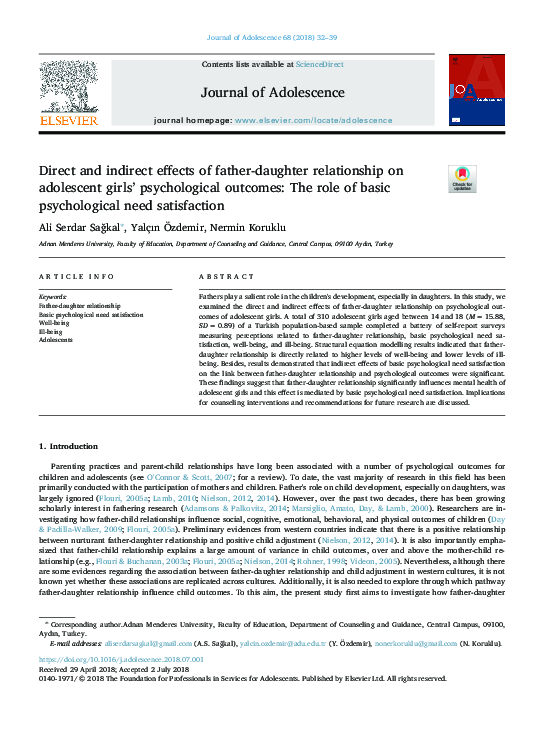 (PDF) Direct and indirect effects of father-daughter relationship on ...